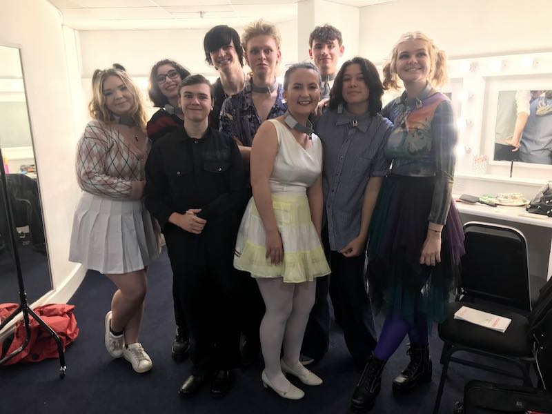 Cagebirds cast and director in the dressing room shortly before performance