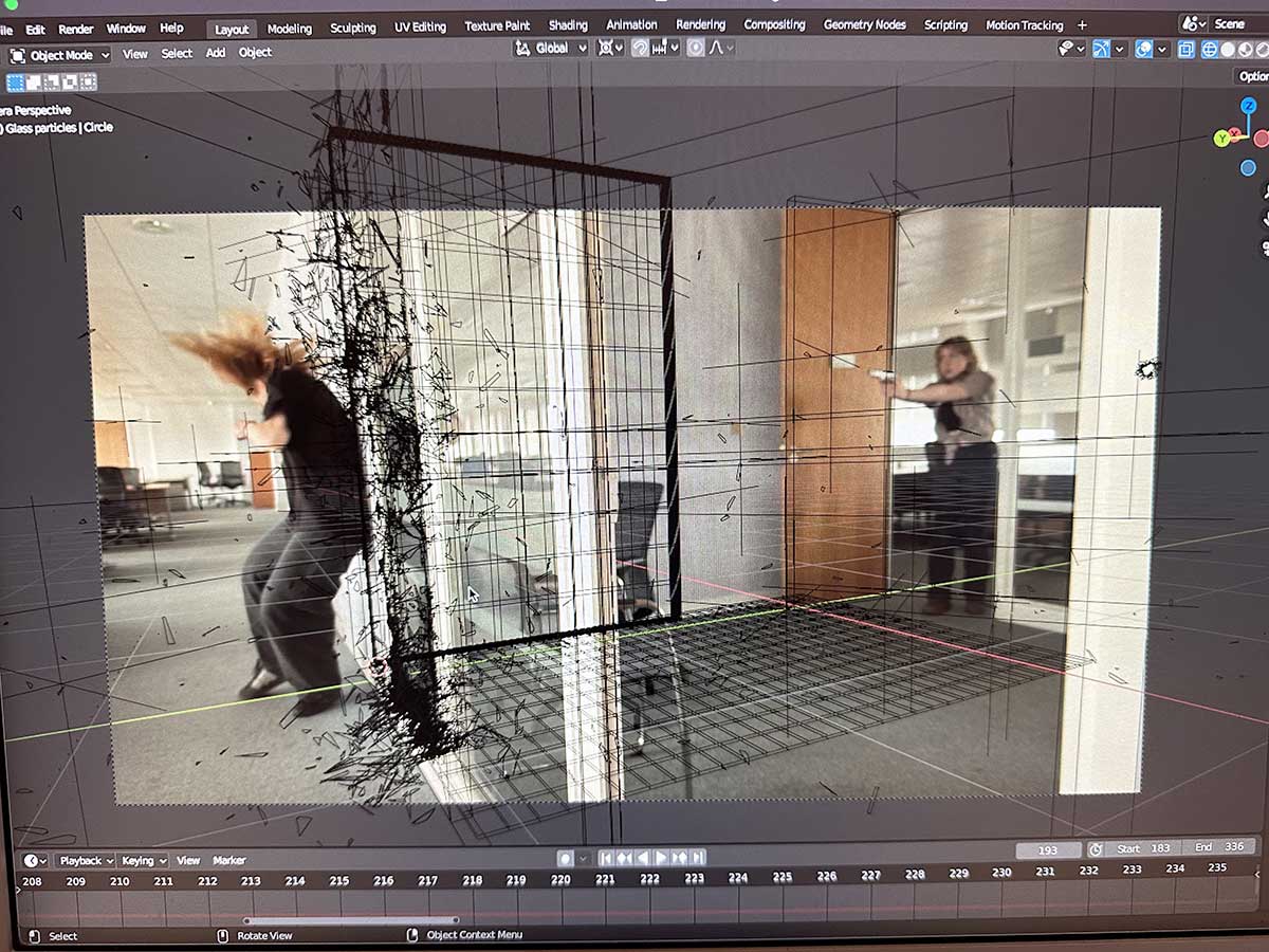 VFX wireframe of the glass break shot