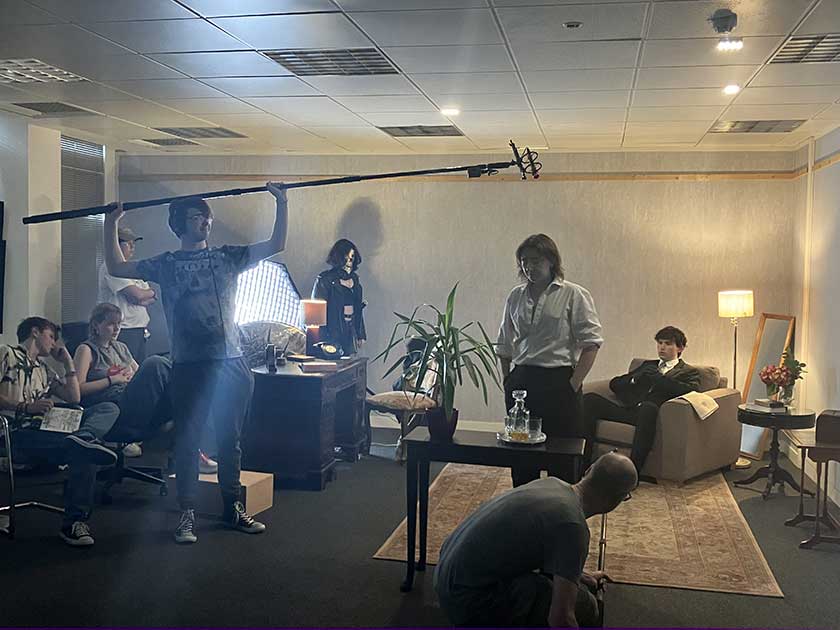 Shooting in our office dressed as Huxley's compound