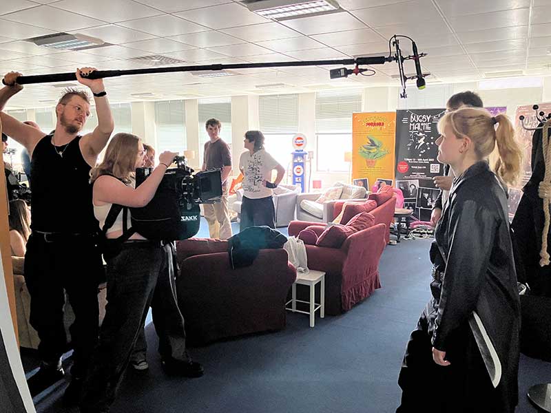 Alex on boom and Bex on camera